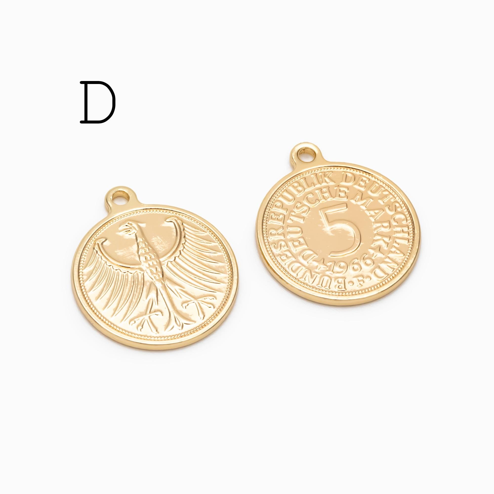 10pcs Gold/ Silver Round Coin Charms, Gold/ Rhodium plated Brass Disk Pendants, Jewelry Supplies (GB-1746)